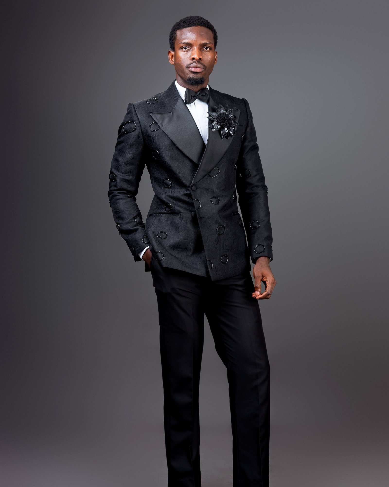 Black Embellishment Jacquard Tuxedo